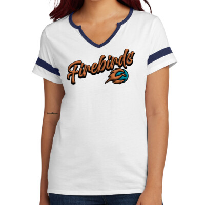 Ladies Halftime Notch Neck Tee - Firebirds Bubble Script Thumbnail