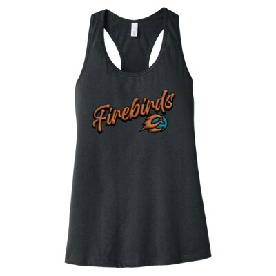 Ladies Bella+Canvas Jersey Racerback Tank - Firebirds Bubble Script Thumbnail